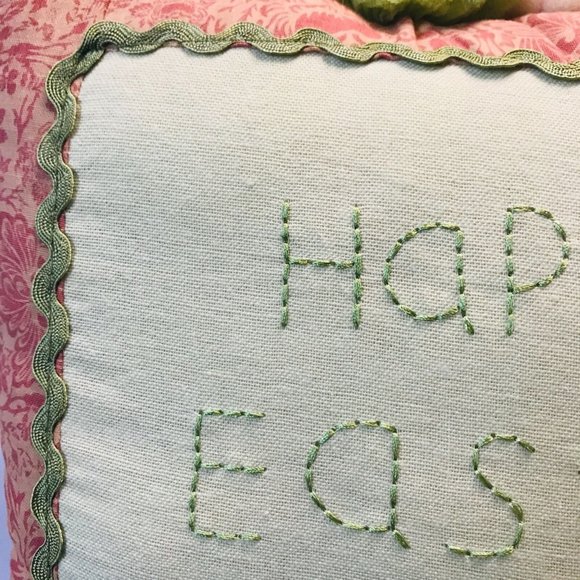 Happy Easter Bunny Rabbit Throw Pillow Embellished Decor Vintage Rare - Picture 9 of 10
